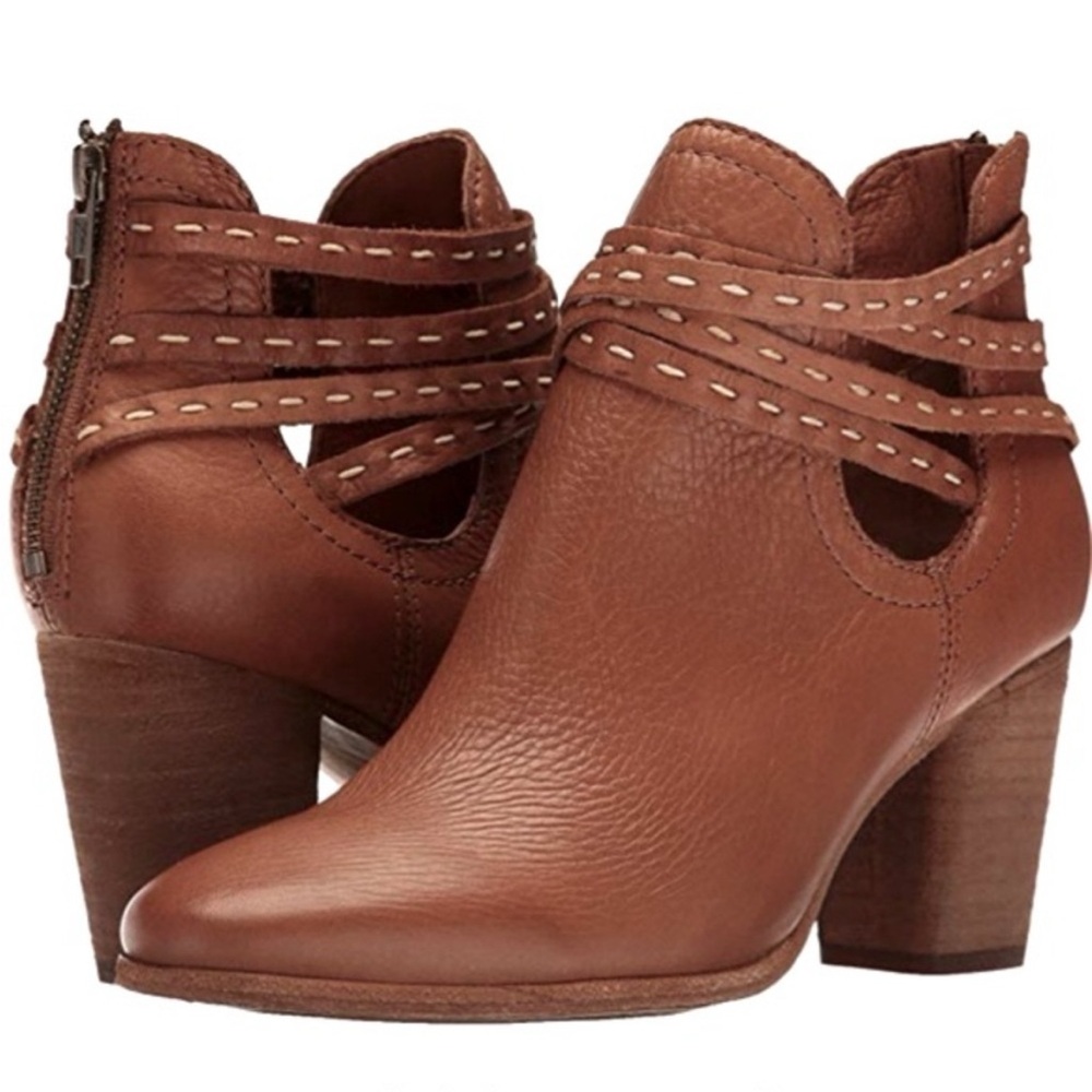 Frye Brown Ankle Boots with Stacked Heel